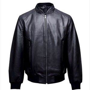 Bomber Jacket Black Leather Biker Jackets Mens S Small Womens M Medium